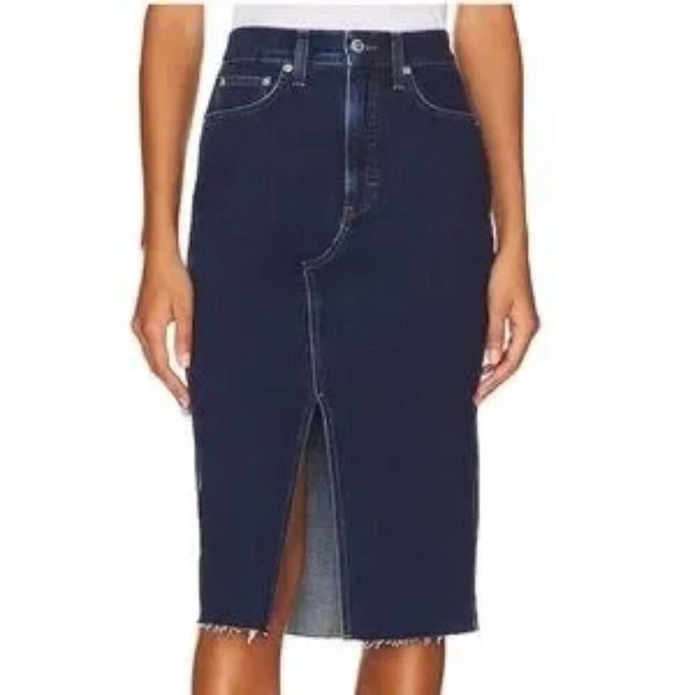 Veronica Beard Denim Breves High Rise Jean Skirt Slit Asymmetrical Seam Blue 0